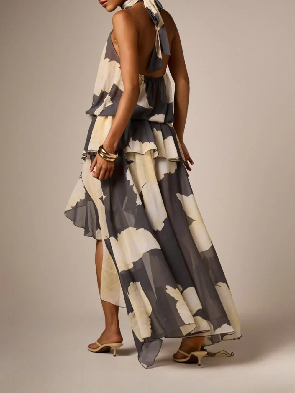 Multicolor Party Women's Floral Chiffon Halter Maxi Dress